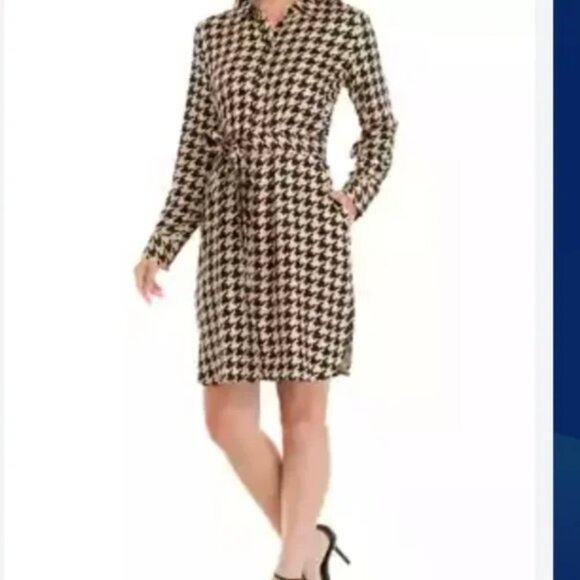 The Limited Dresses & Skirts - The Limited Black and Tan Belted Houndstooth Dress Size Large